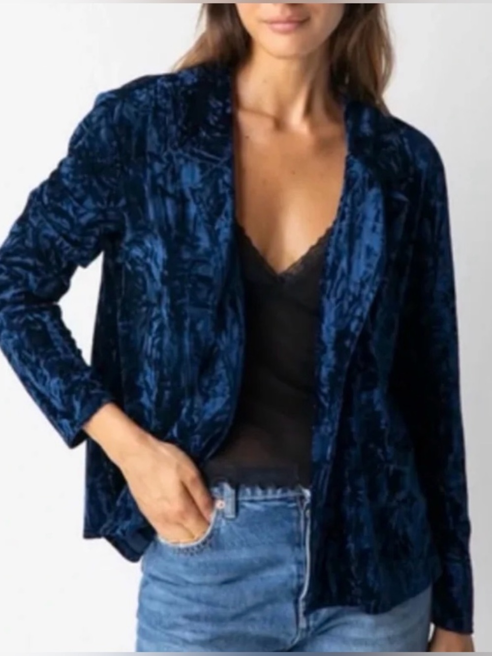 Natural Life Lennon Crushed Velvet Blazer Blue Size S/M